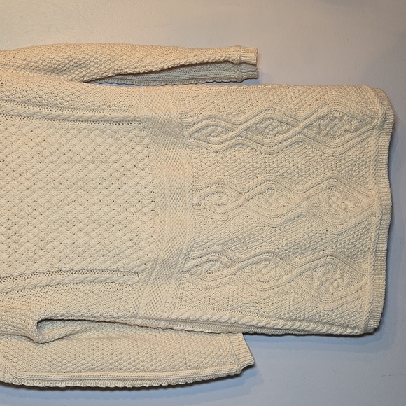 Aran Merino Wool Chunky Fisherman Knit Double Collar Cardigan Coat Sweater NWOT - Picture 9 of 14